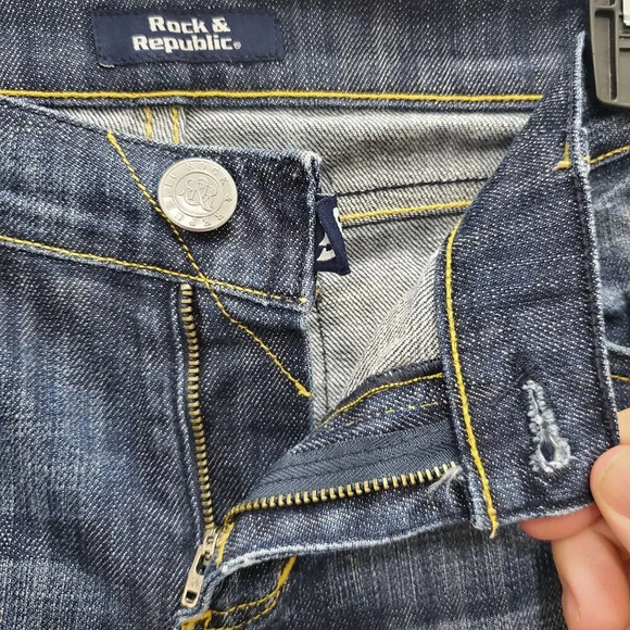 Rock & Republic Kasandra Women's Vintage Dark Wash Distressed Bootcut Jeans 27 - Picture 4 of 11